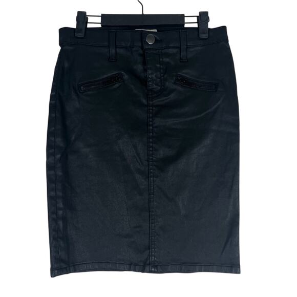 Current/Elliott Soho Zip Skirt Womens 26 Black Coated Pencil Stiletto Biker - Picture 2 of 7